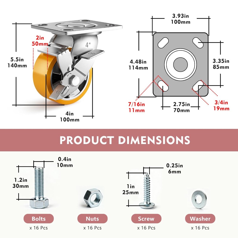 4 Inch Heavy Duty Casters Set  - Heavy Equipment Industry 리뷰 및 가격